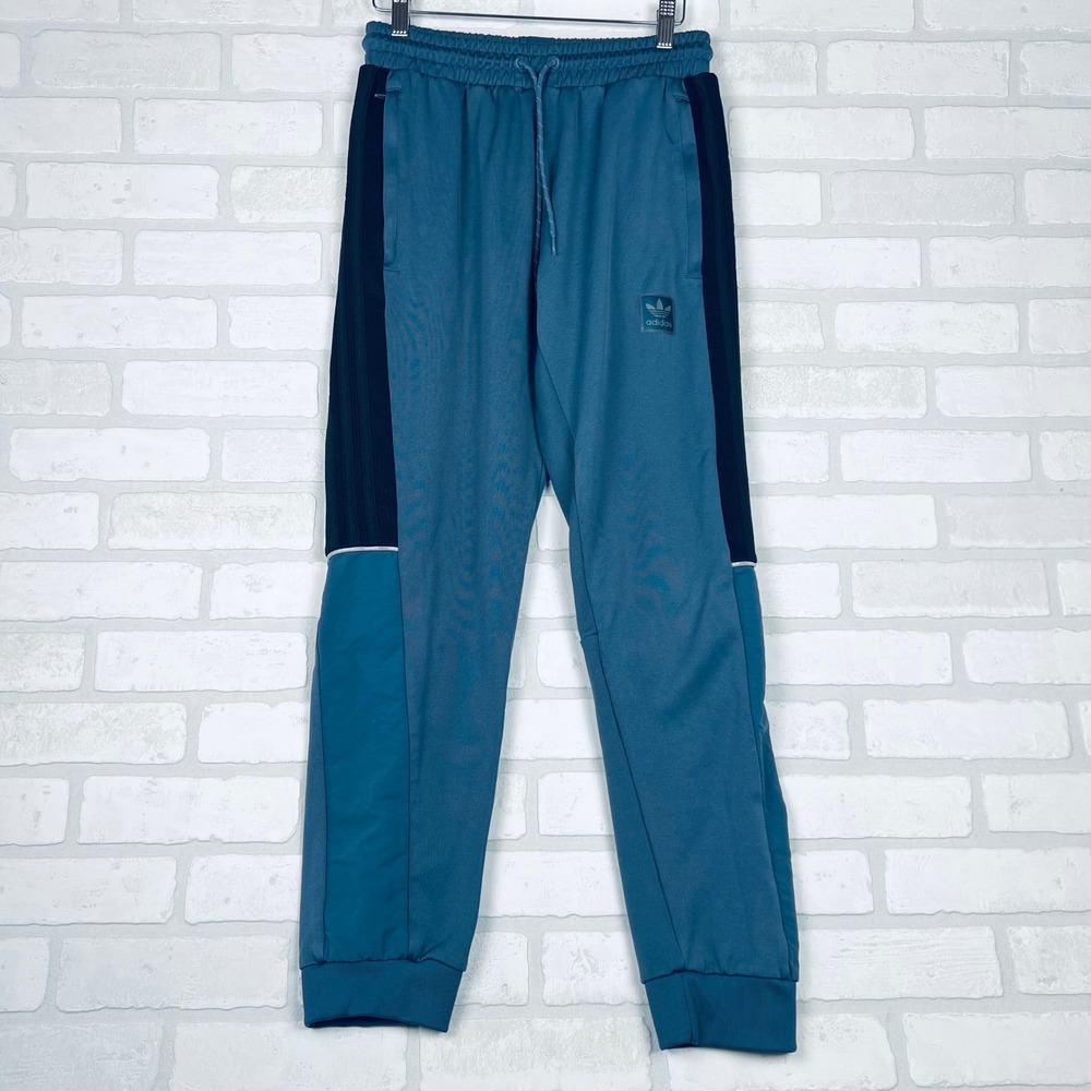 Adidas Originals Mens Teal Navy Blue‎ Colorblock Trefoil Track Pants Joggers